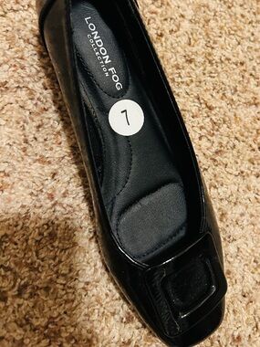 London Fog Black Patent Loafer Flat with Buckle Detail